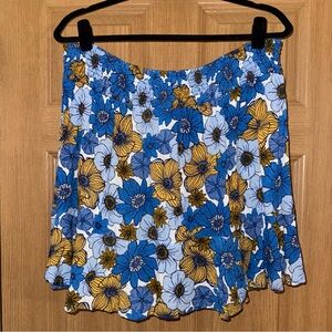 Blue and Yellow Floral A-Line Mini Skirt